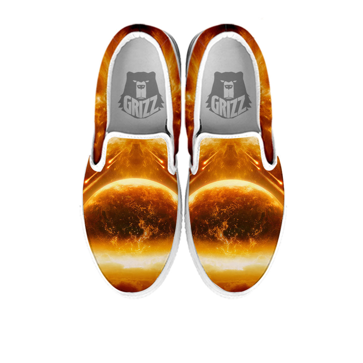 Destruction Of Planet Earth Print White Slip On Shoes-grizzshop