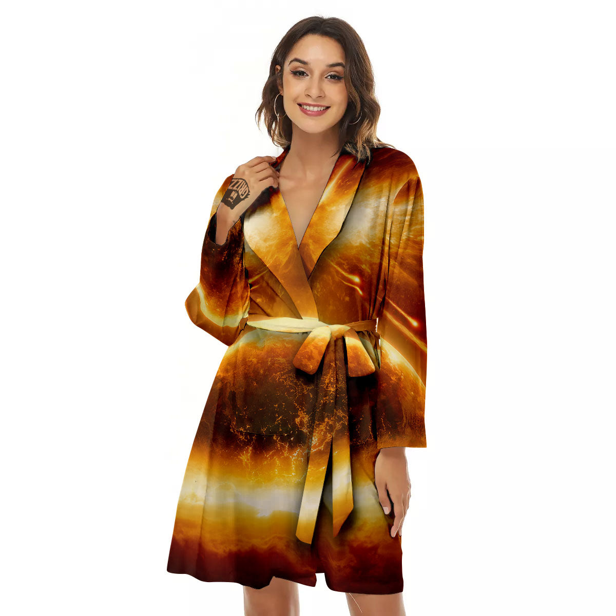 Destruction Of Planet Earth Print Women's Robe-grizzshop