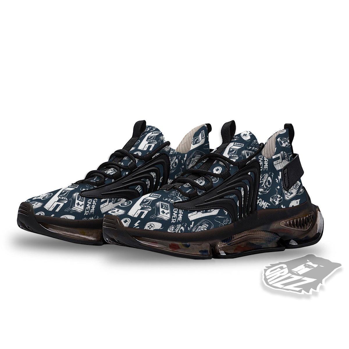 Devices Video Game Print Pattern Black Gym Shoes-grizzshop