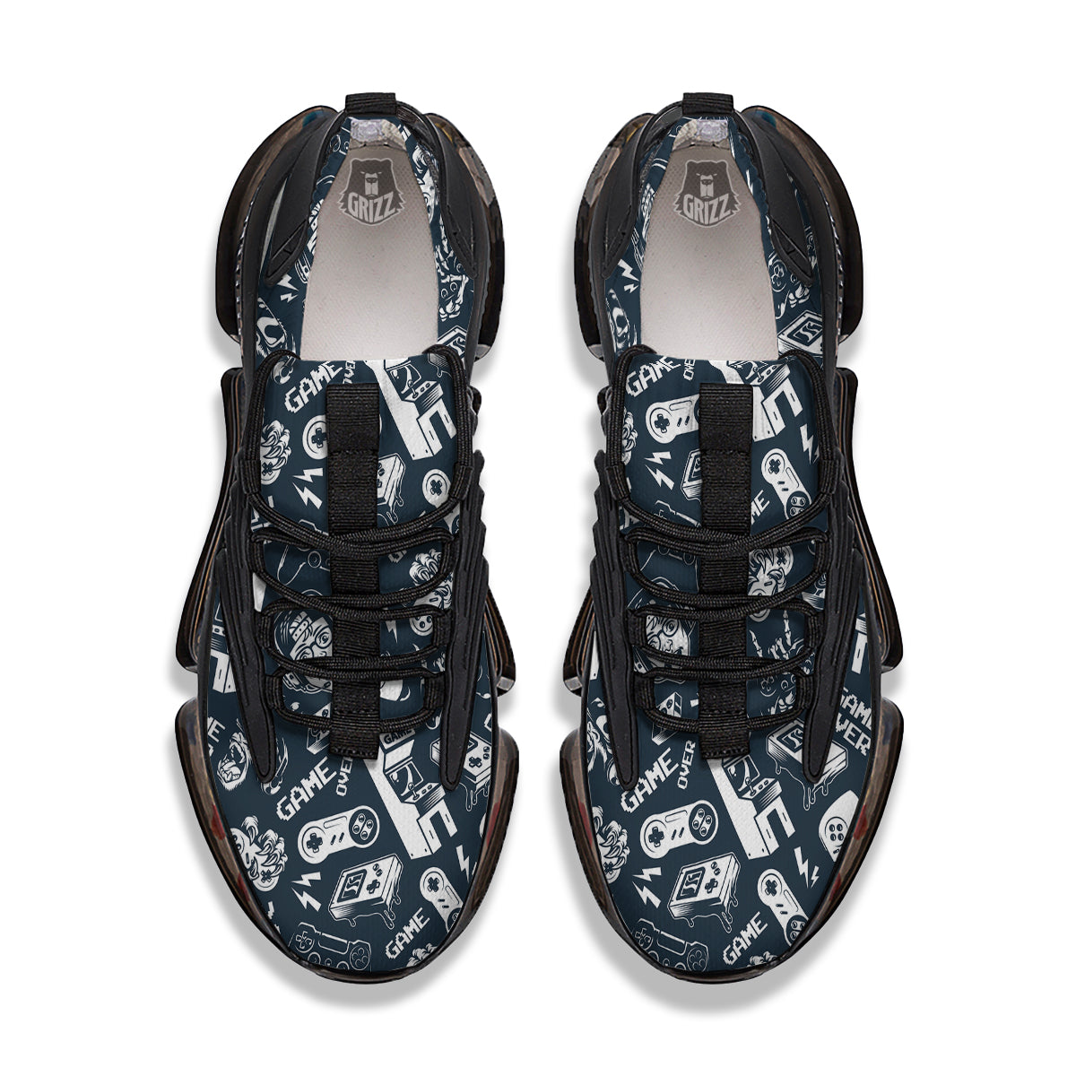 Devices Video Game Print Pattern Black Gym Shoes-grizzshop