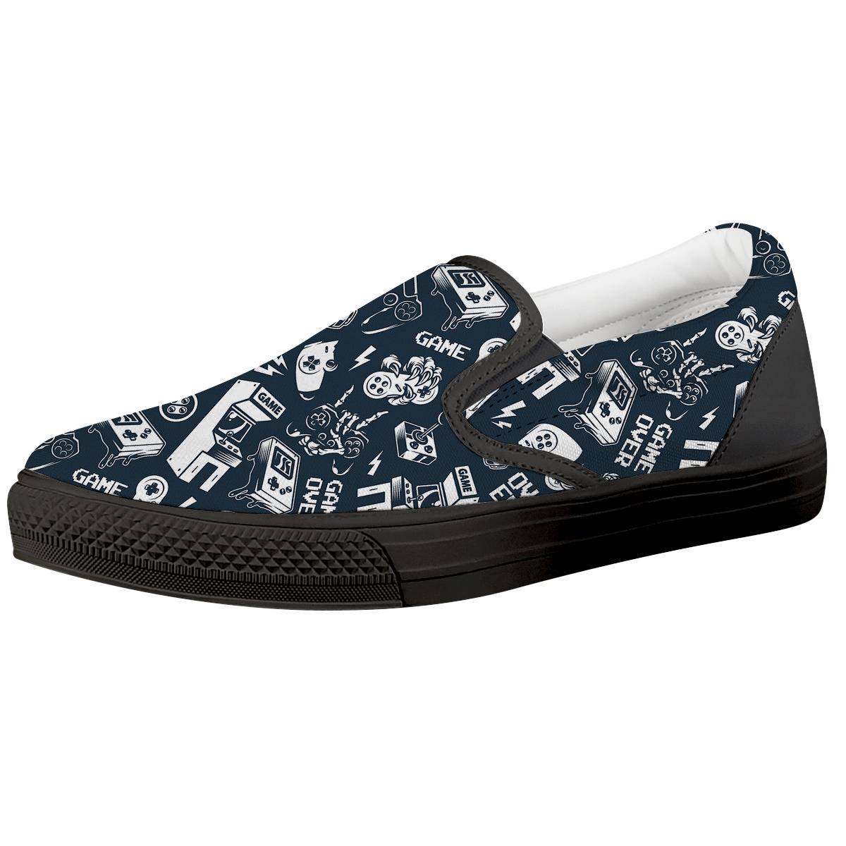 Devices Video Game Print Pattern Black Slip On Shoes-grizzshop
