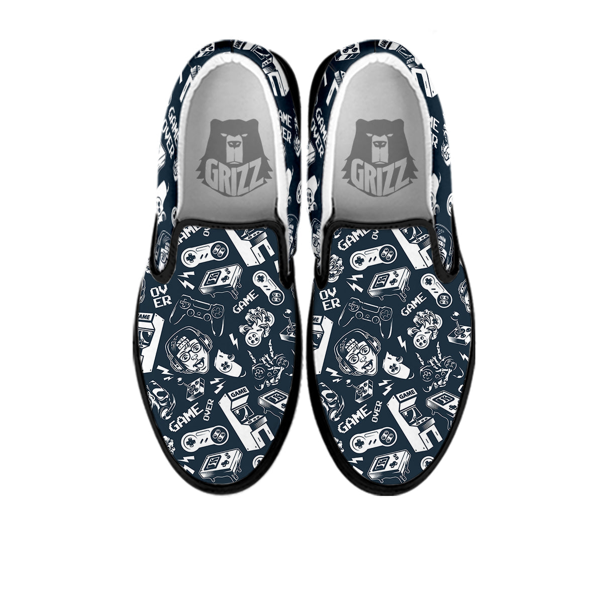 Devices Video Game Print Pattern Black Slip On Shoes-grizzshop