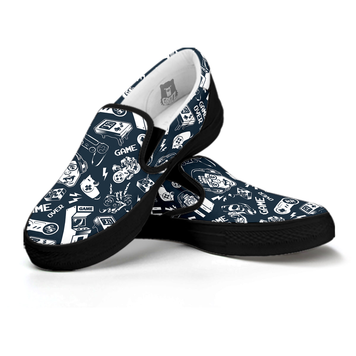 Devices Video Game Print Pattern Black Slip On Shoes-grizzshop