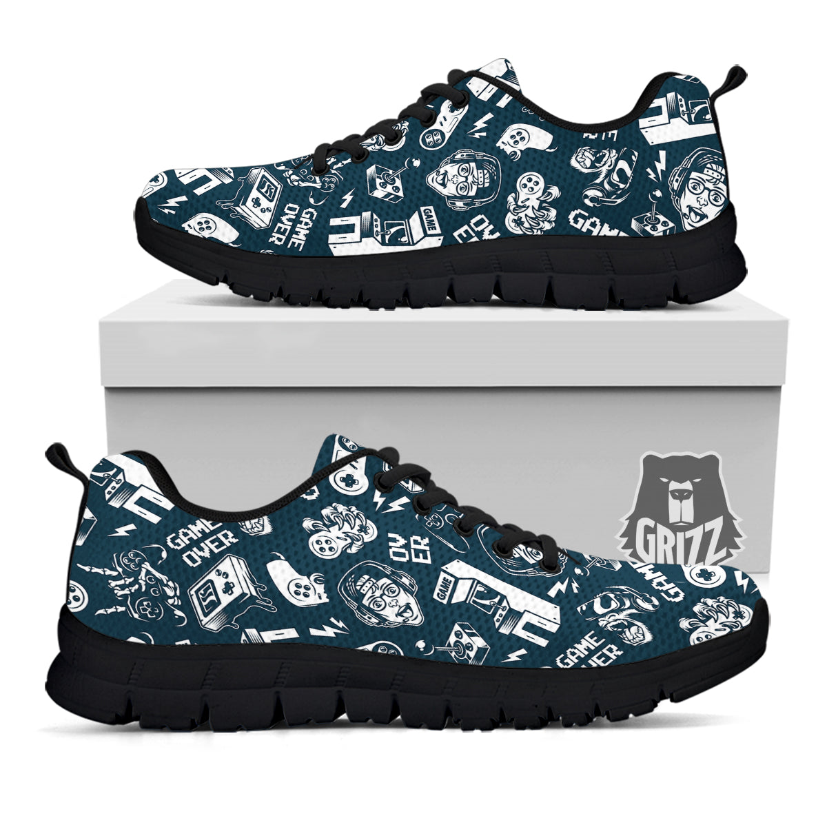 Devices Video Game Print Pattern Black Sneaker-grizzshop