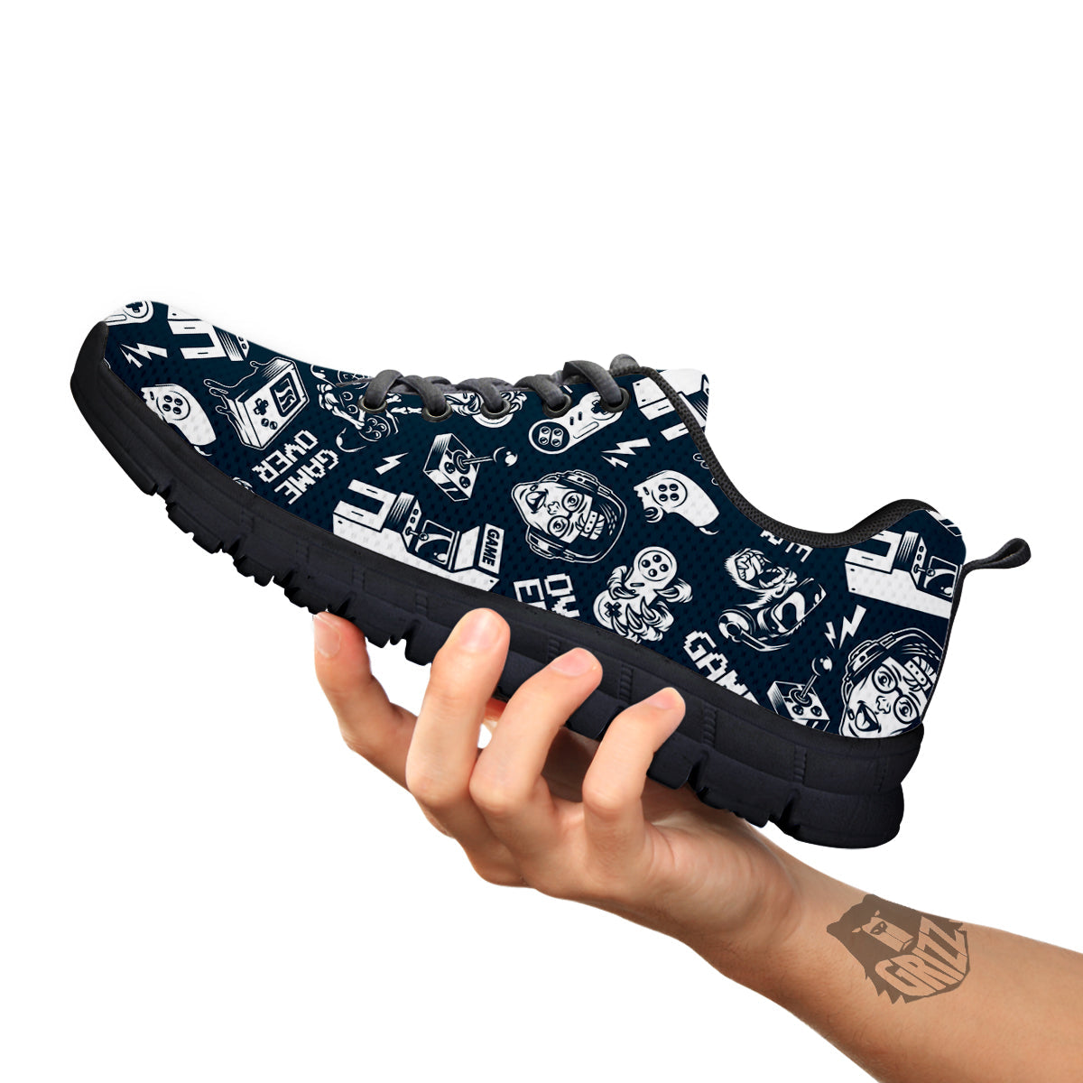 Devices Video Game Print Pattern Black Sneaker-grizzshop