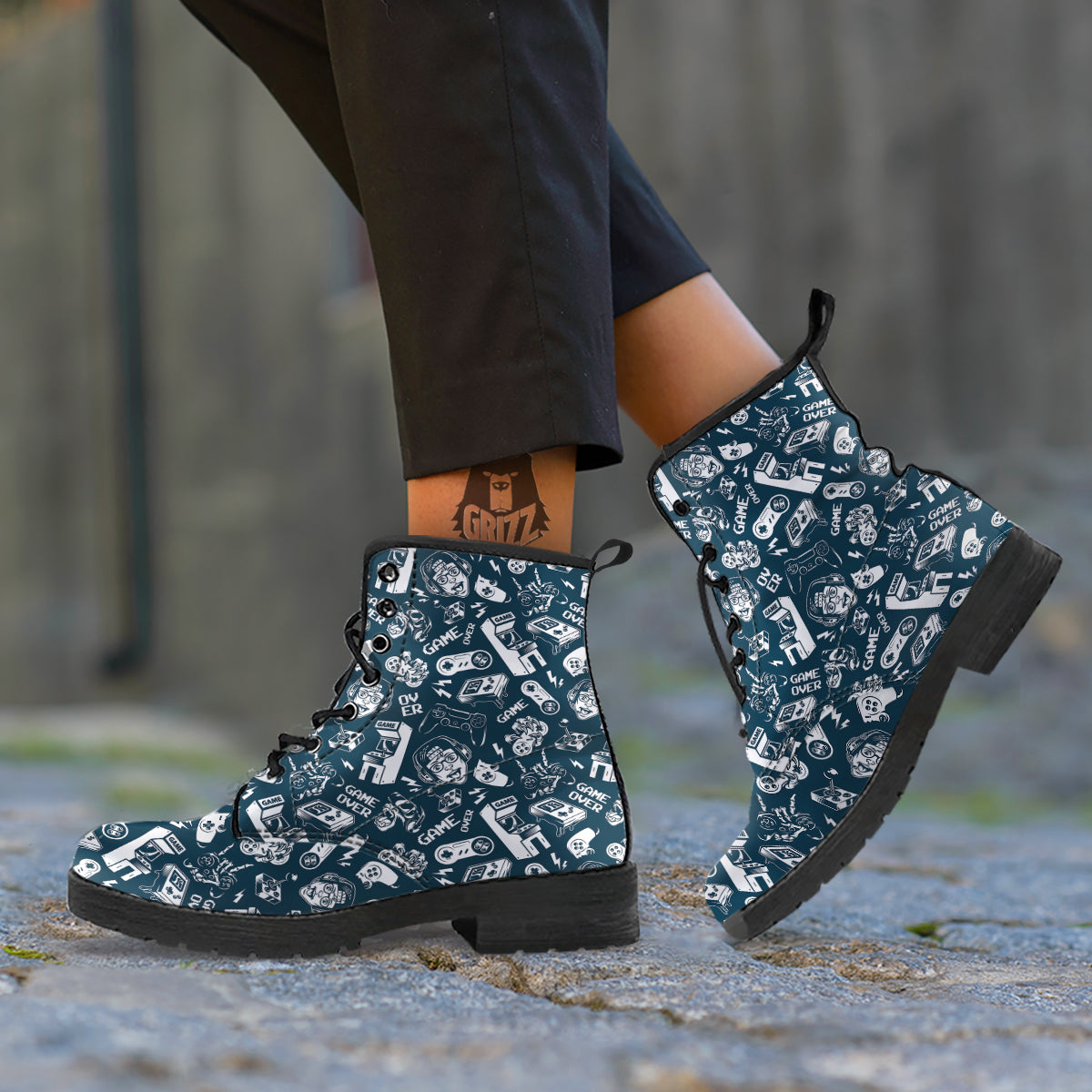 Devices Video Game Print Pattern Leather Boots-grizzshop