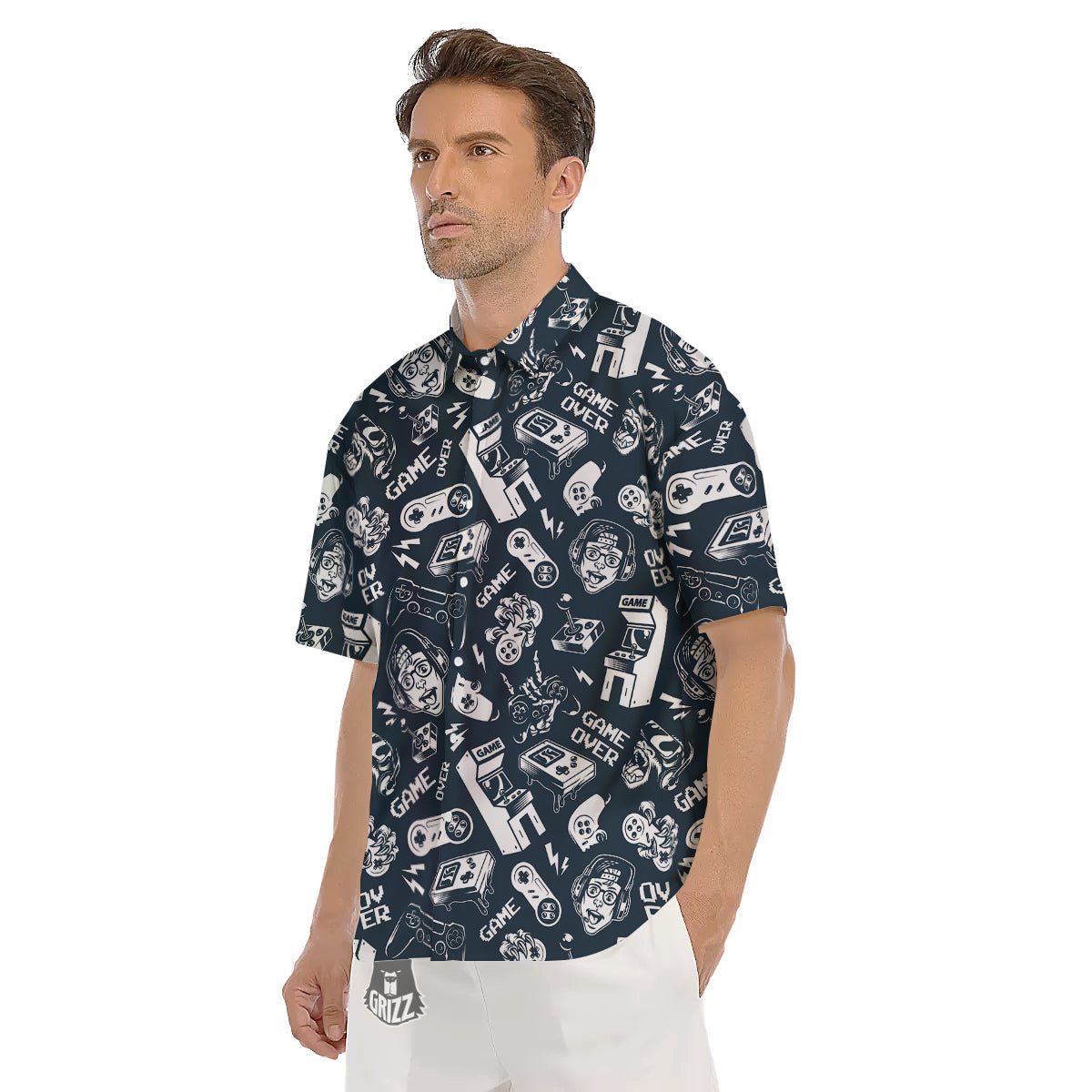 Devices Video Game Print Pattern Men's Short Sleeve Shirts-grizzshop