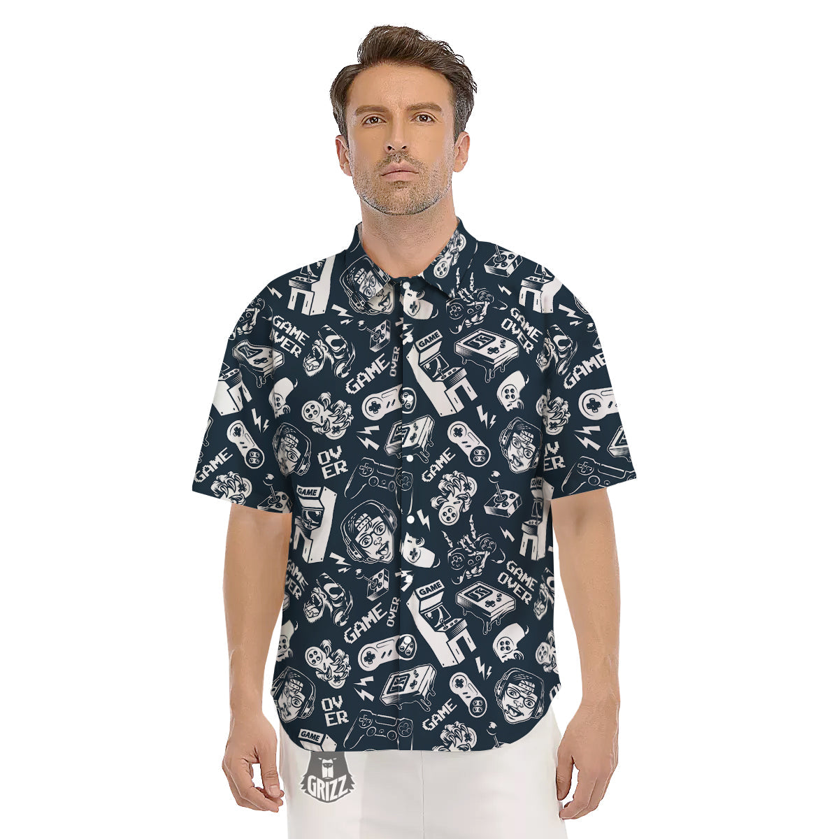 Devices Video Game Print Pattern Men's Short Sleeve Shirts-grizzshop