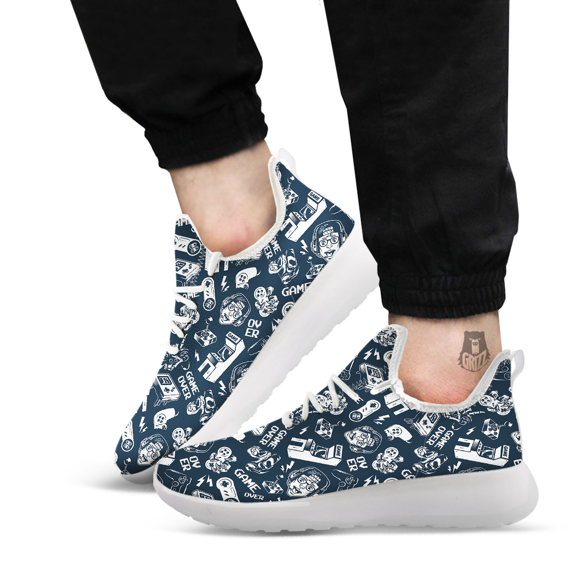 Devices Video Game Print Pattern White Athletic Shoes-grizzshop