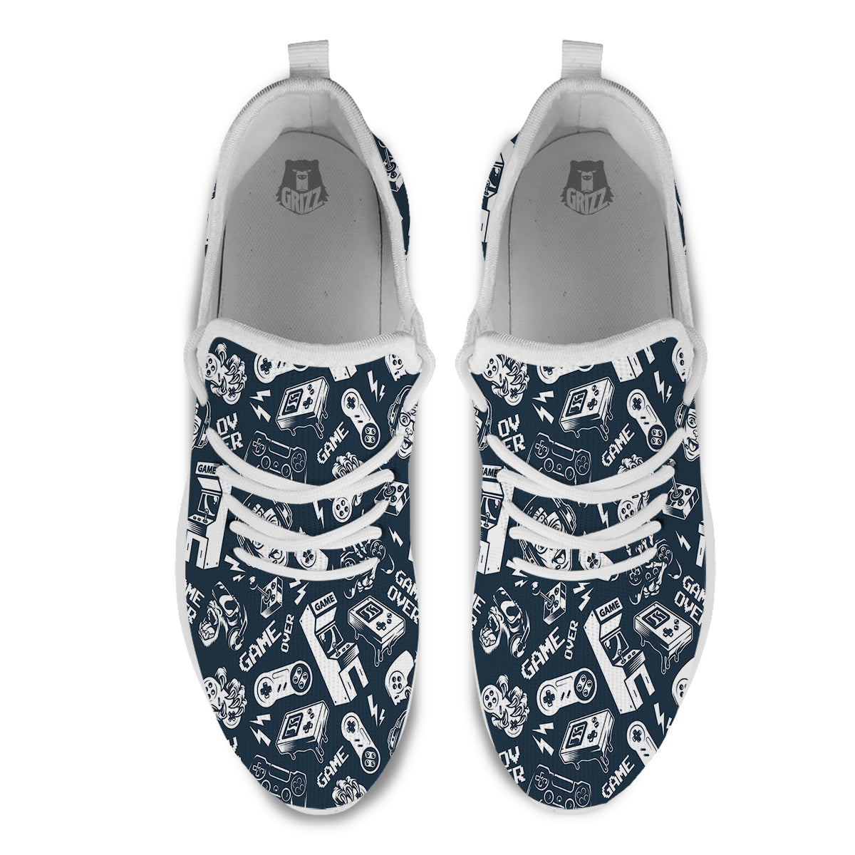 Devices Video Game Print Pattern White Athletic Shoes-grizzshop