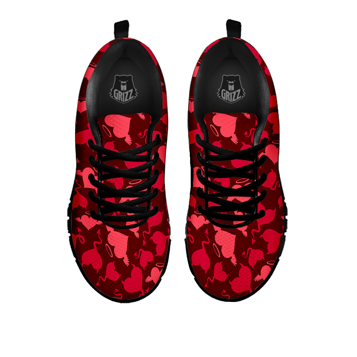 Devil And Angel Hearts Print Pattern Black Sneaker-grizzshop