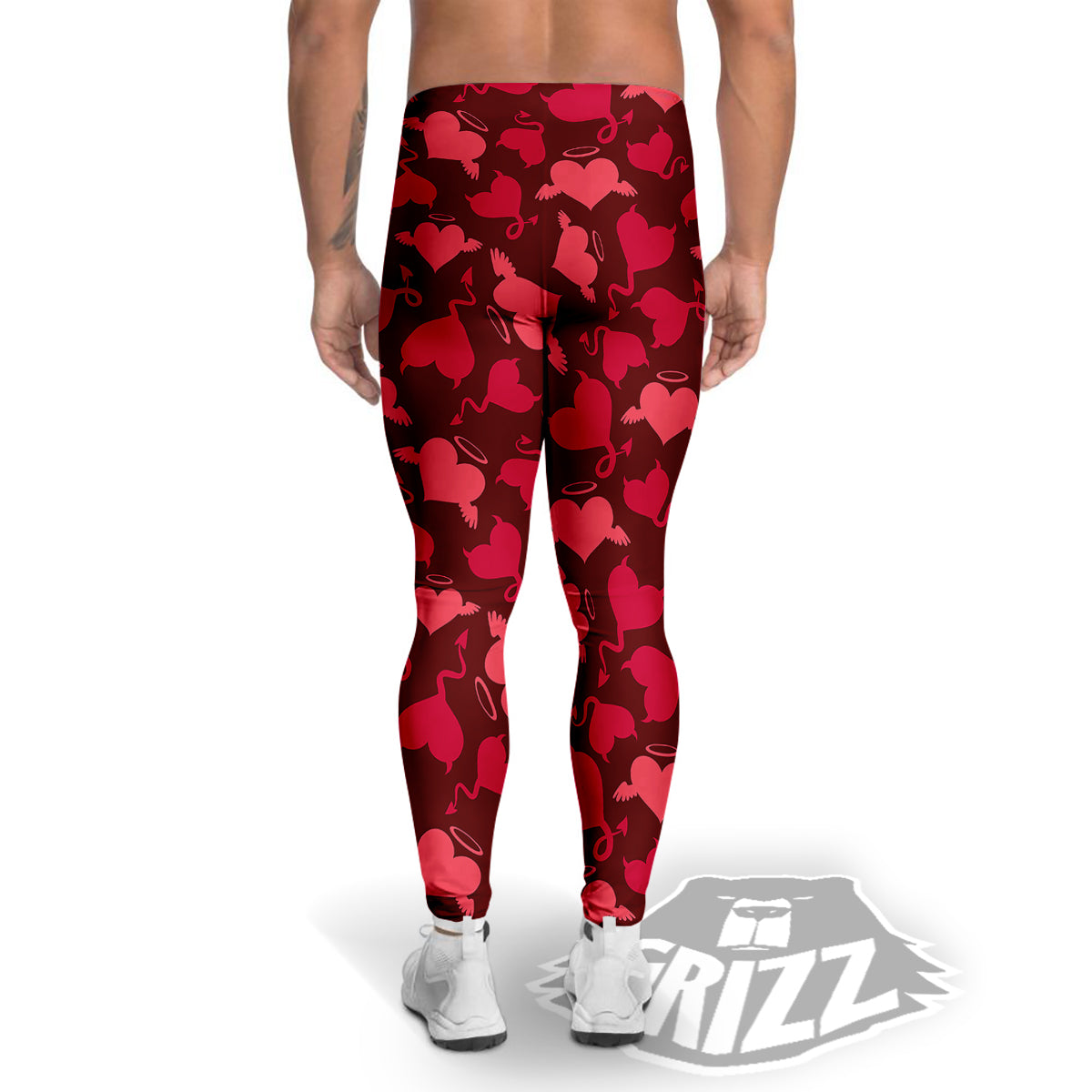Devil And Angel Hearts Print Pattern Men's Leggings-grizzshop