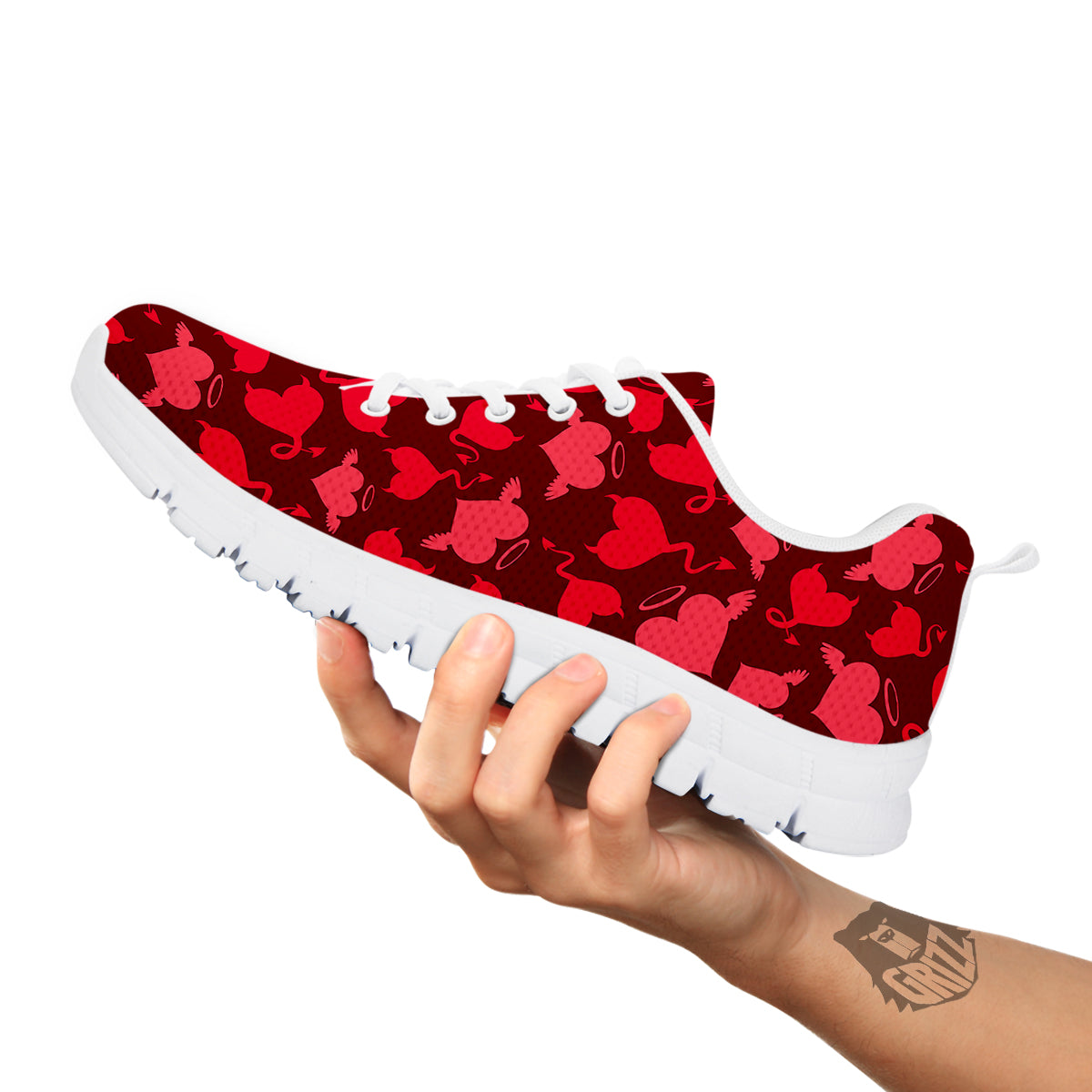 Devil And Angel Hearts Print Pattern White Sneaker-grizzshop