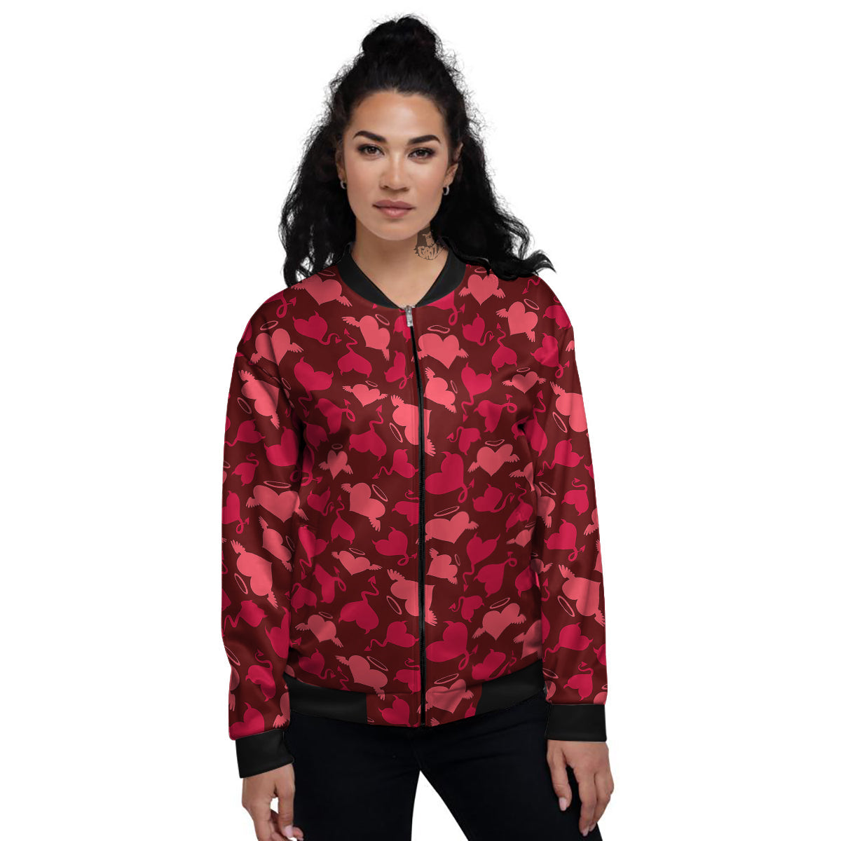 Devil And Angel Hearts Print Pattern Women's Bomber Jacket-grizzshop