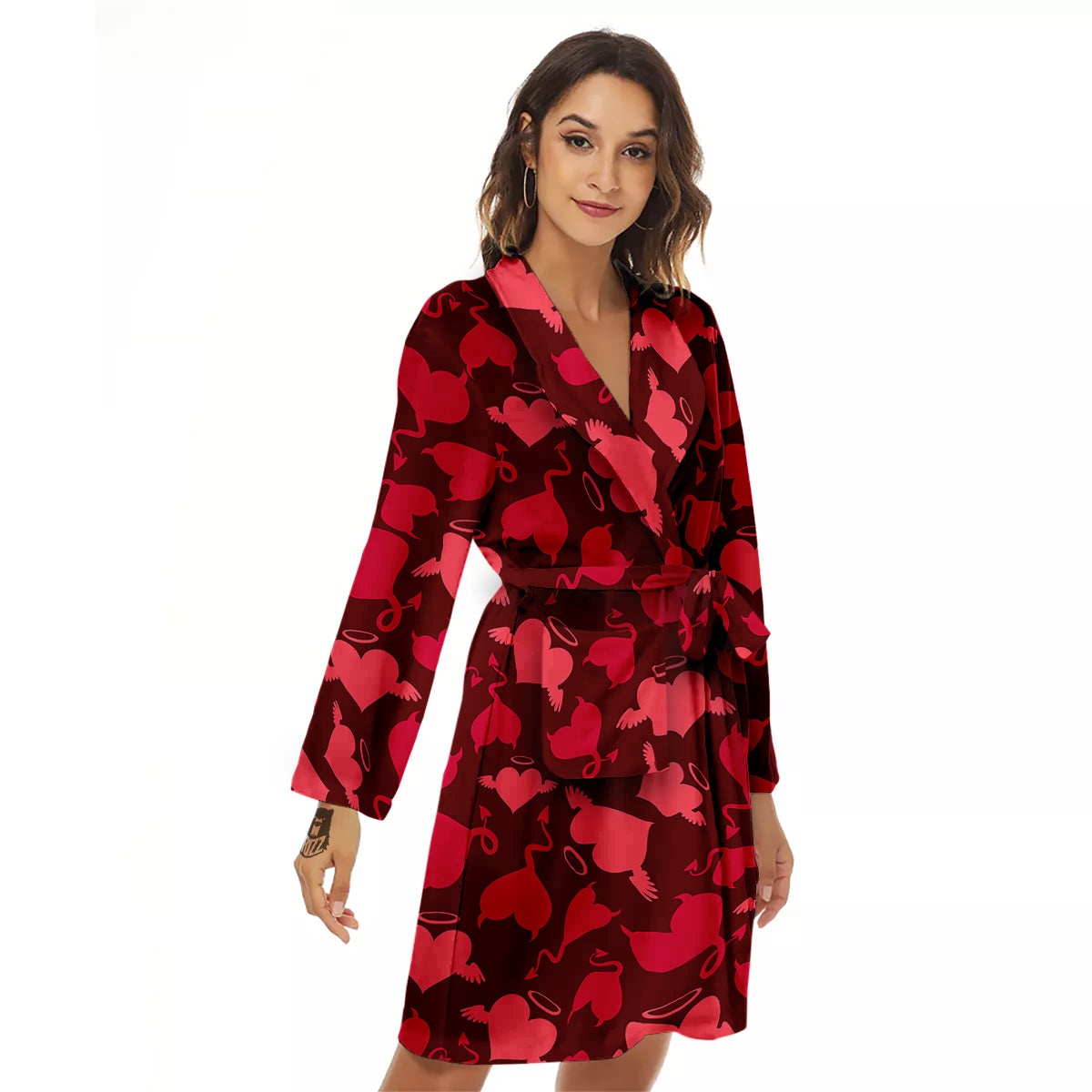 Devil And Angel Hearts Print Pattern Women's Robe-grizzshop
