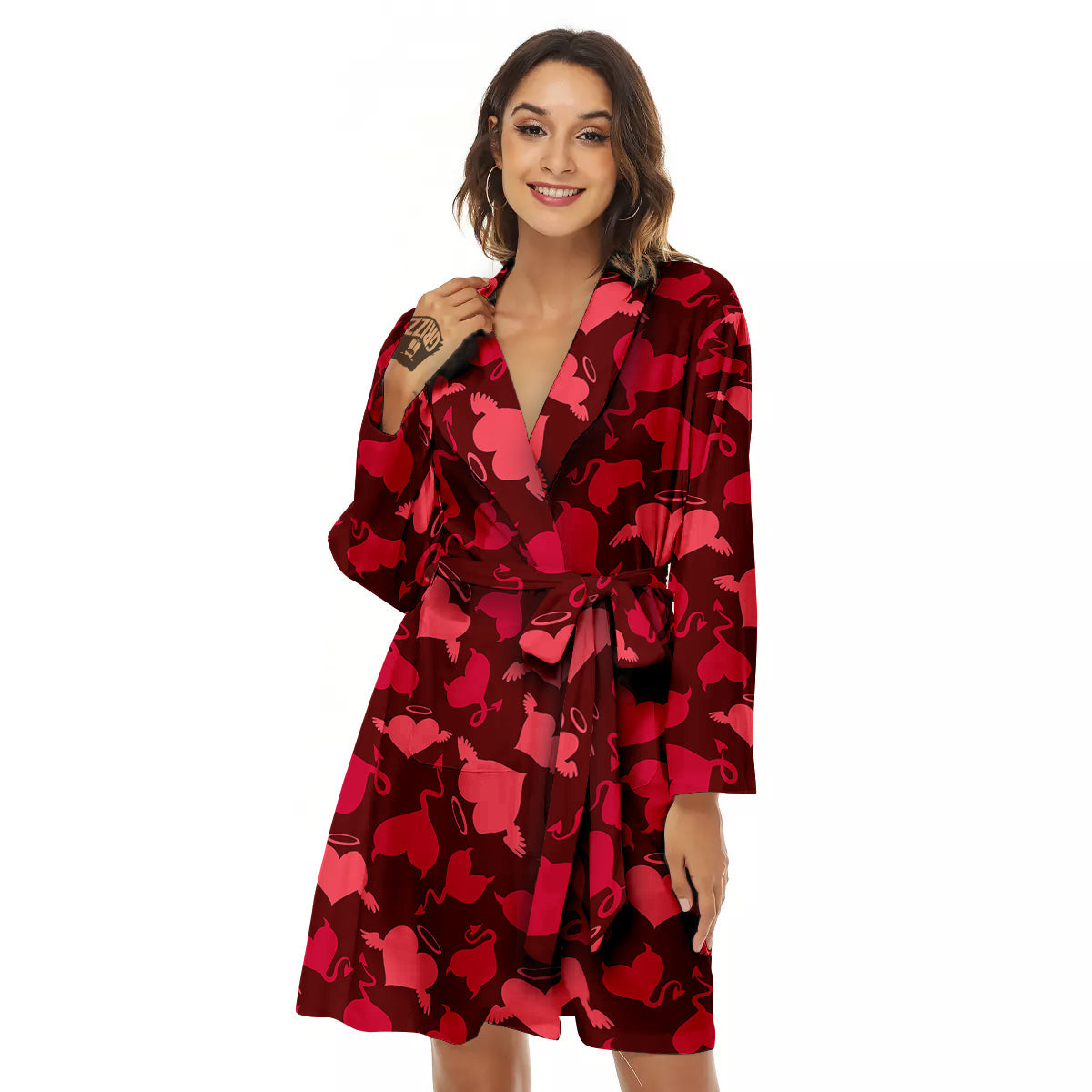 Devil And Angel Hearts Print Pattern Women's Robe-grizzshop