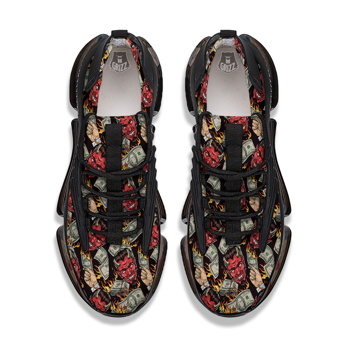 Devil And Dollar Print Pattern Black Gym Shoes-grizzshop