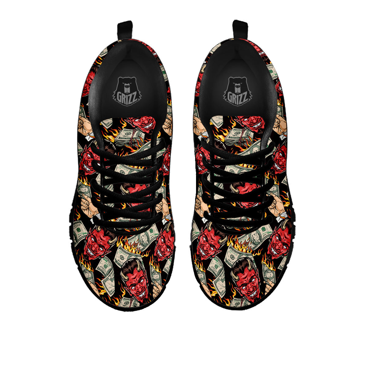 Devil And Dollar Print Pattern Black Sneaker-grizzshop