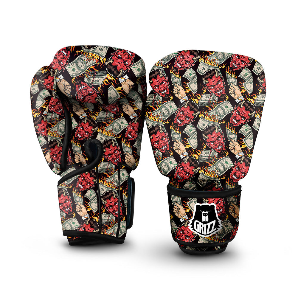 Devil And Dollar Print Pattern Boxing Gloves-grizzshop