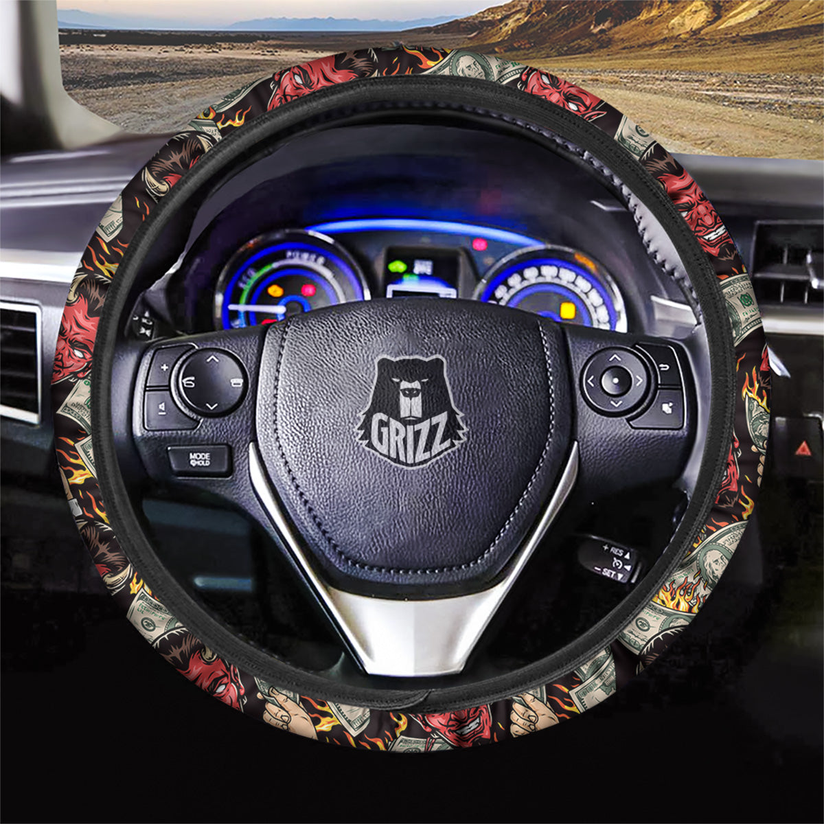 Devil And Dollar Print Pattern Car Steering Wheel Cover-grizzshop