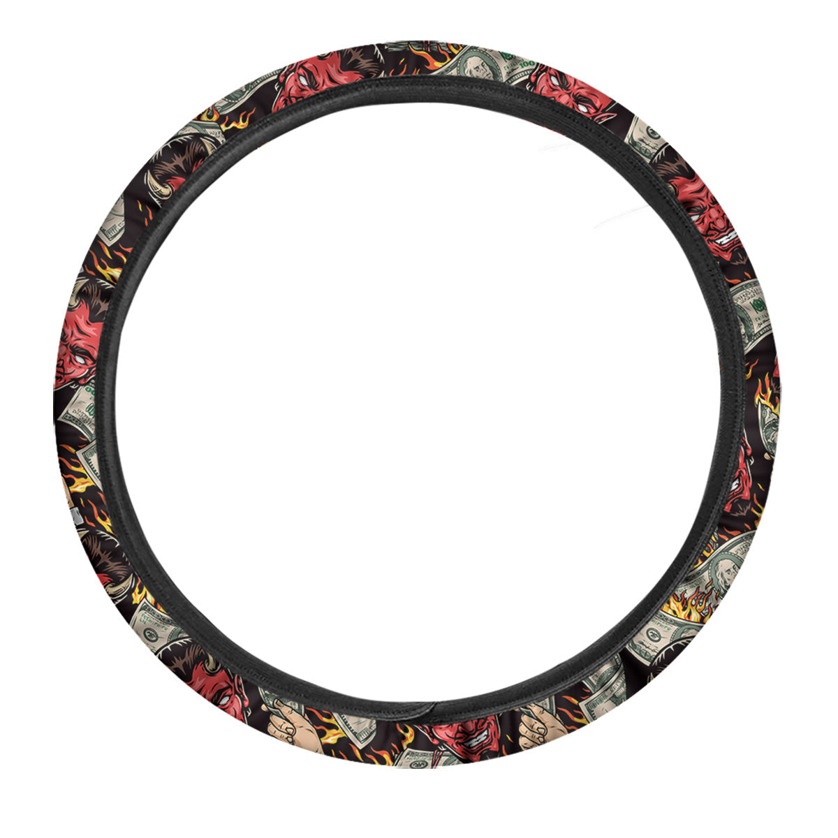 Devil And Dollar Print Pattern Car Steering Wheel Cover-grizzshop