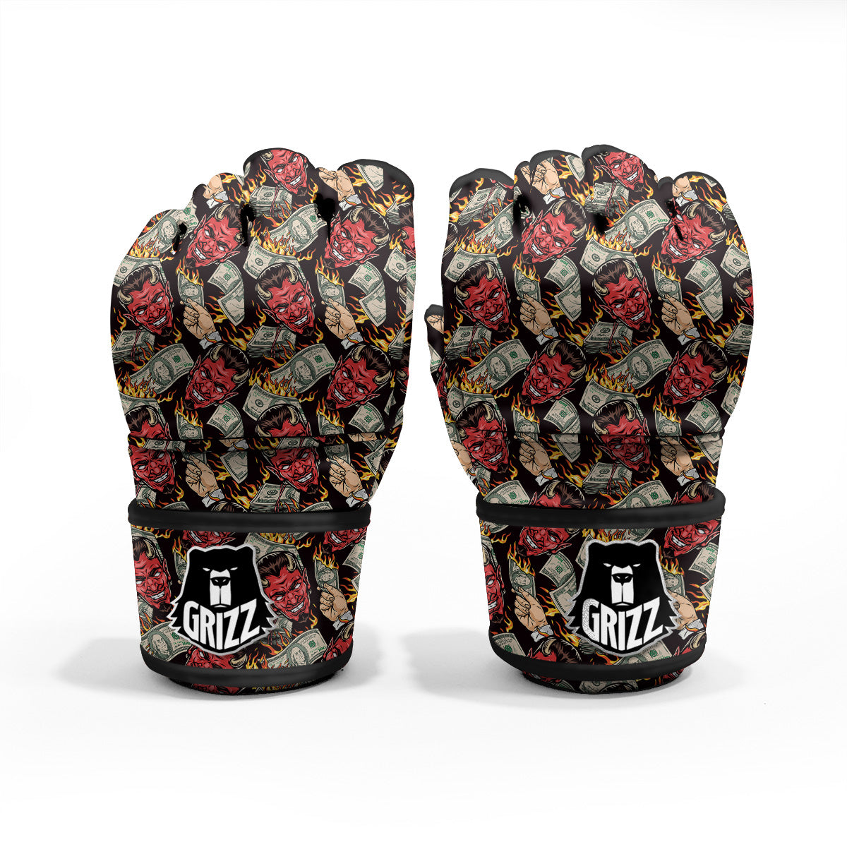 Devil And Dollar Print Pattern MMA Gloves-grizzshop