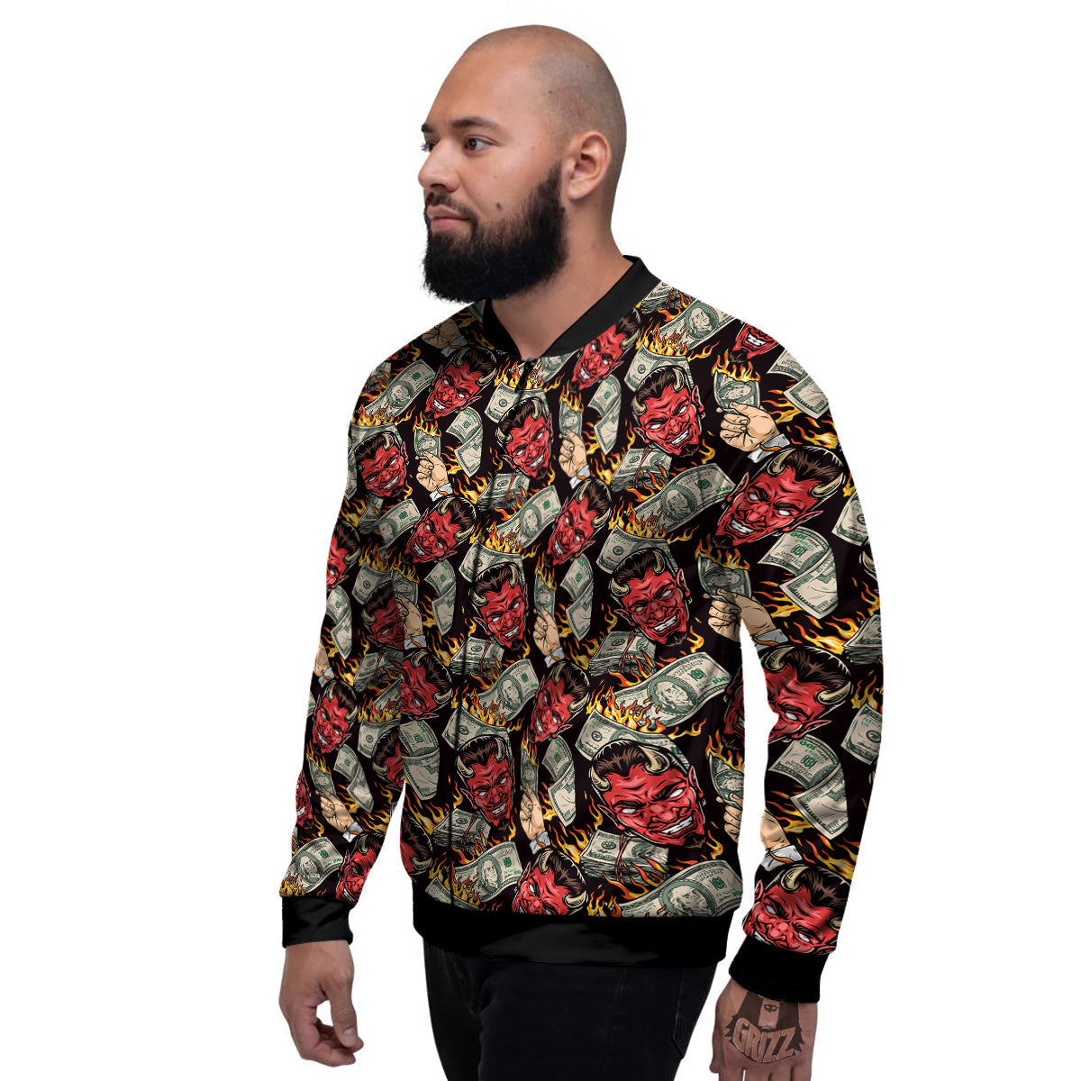 Devil And Dollar Print Pattern Men's Bomber Jacket-grizzshop