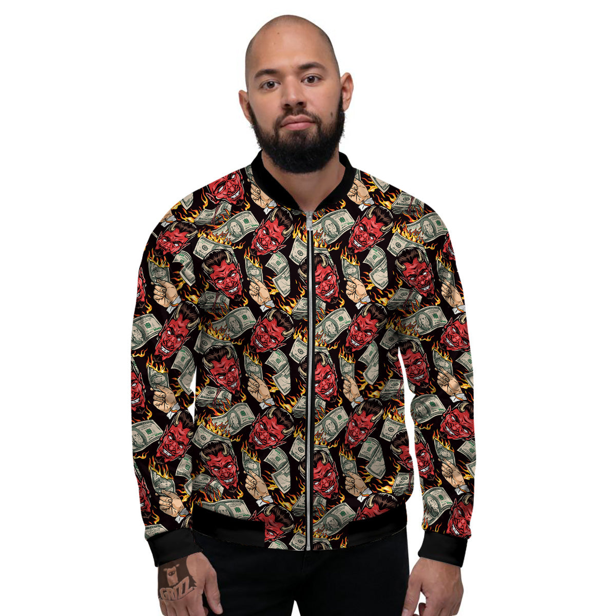 Devil And Dollar Print Pattern Men's Bomber Jacket-grizzshop