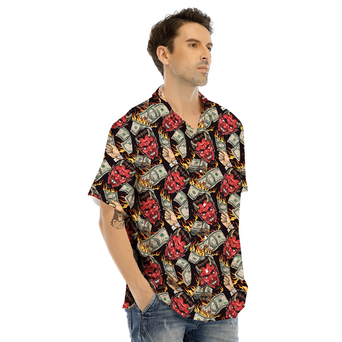 Devil And Dollar Print Pattern Men's Hawaiian Shirt-grizzshop
