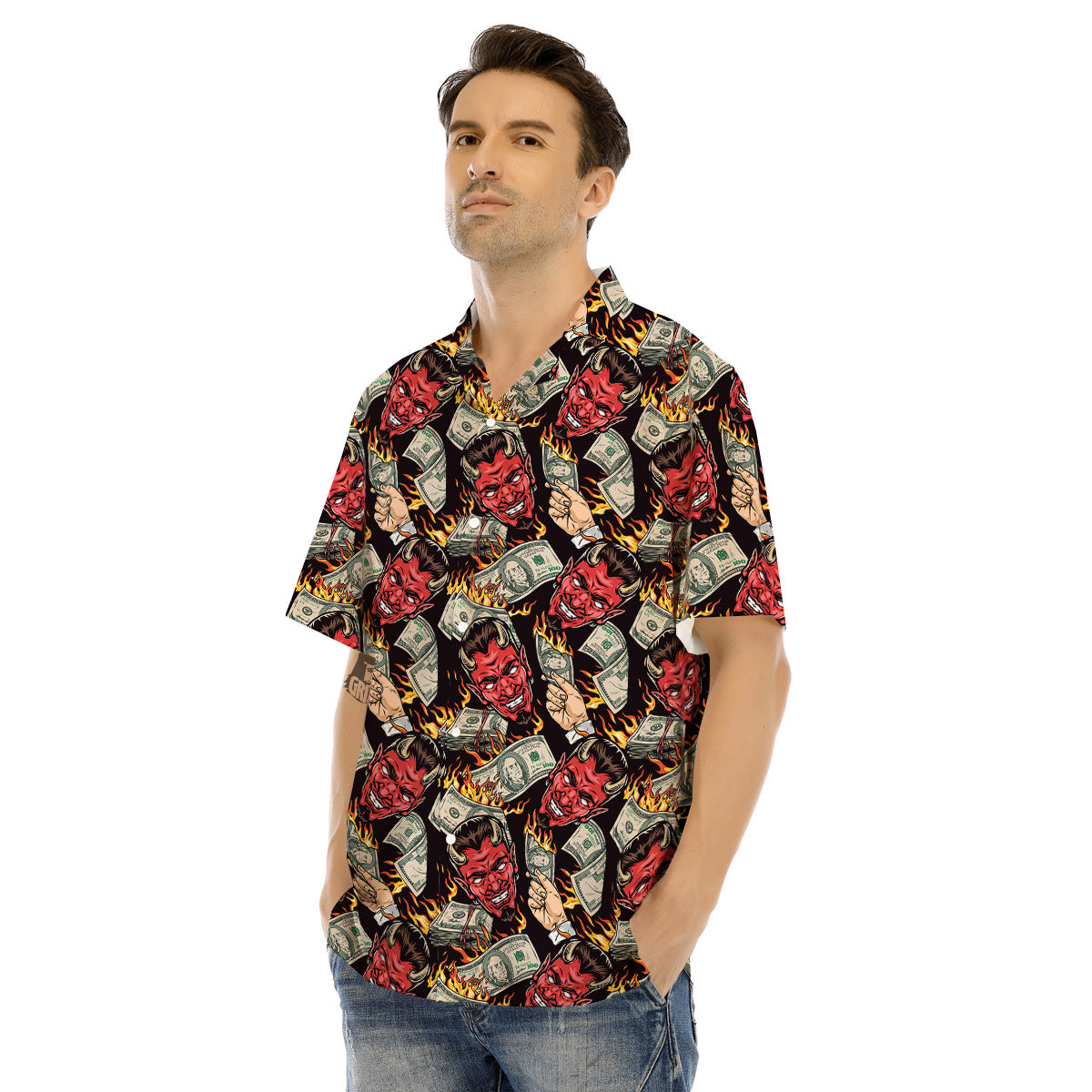 Devil And Dollar Print Pattern Men's Hawaiian Shirt-grizzshop