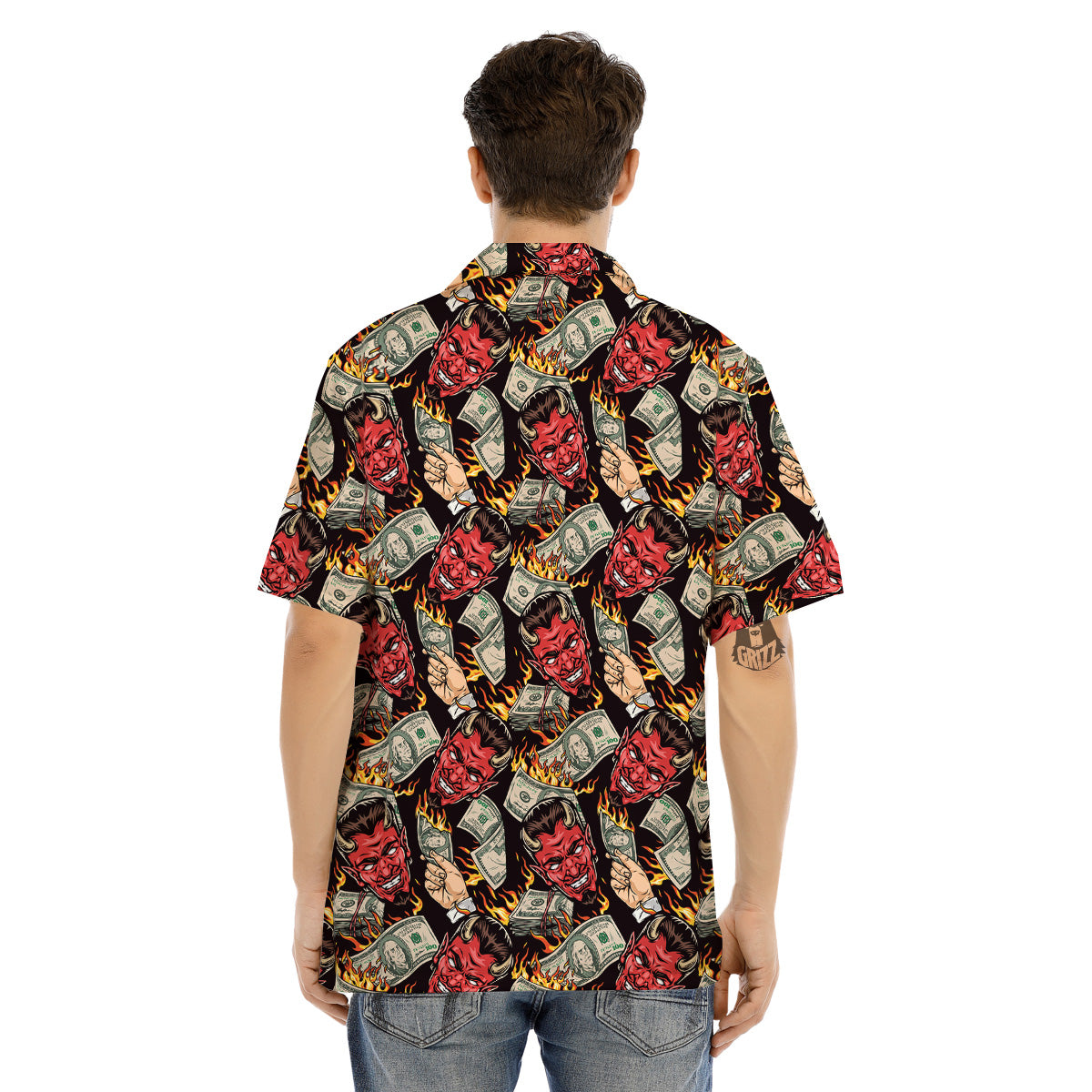 Devil And Dollar Print Pattern Men's Hawaiian Shirt-grizzshop