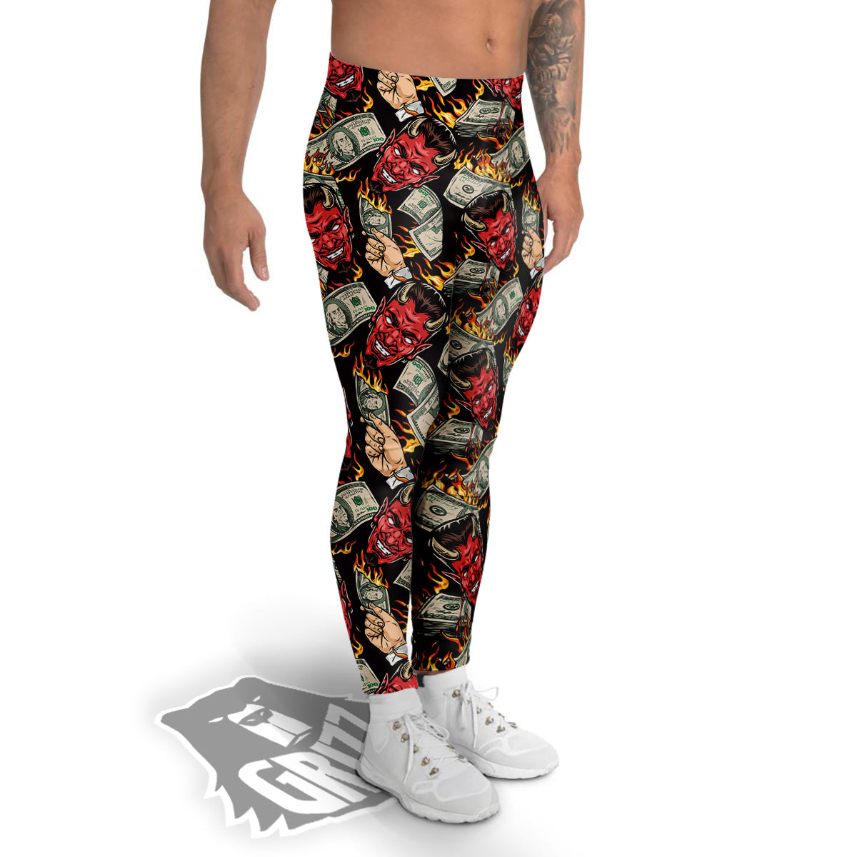 Devil And Dollar Print Pattern Men's Leggings-grizzshop