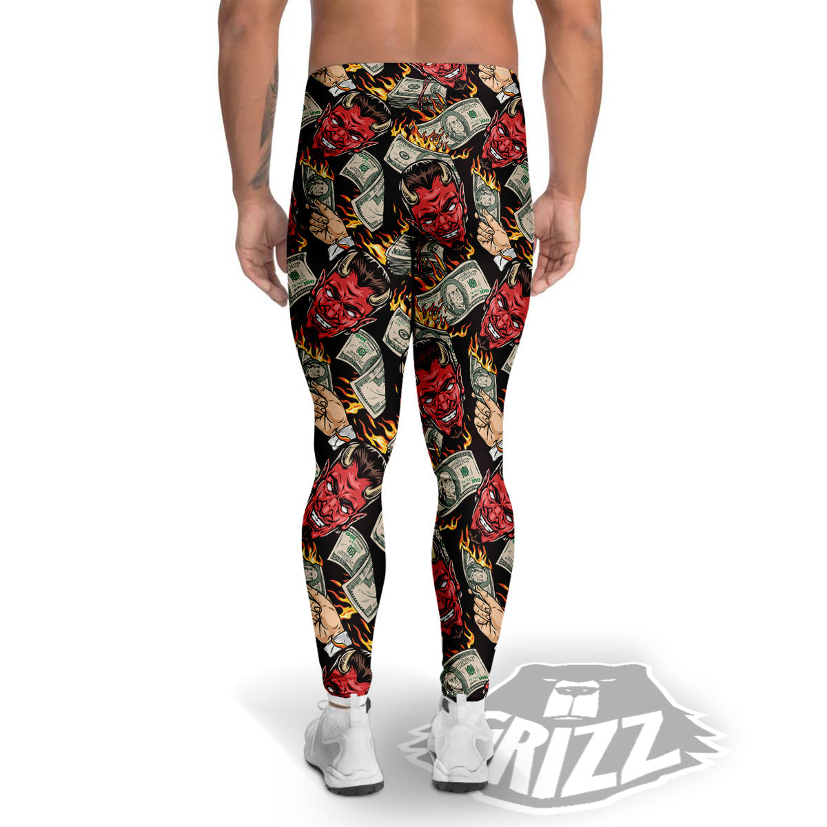 Devil And Dollar Print Pattern Men's Leggings-grizzshop