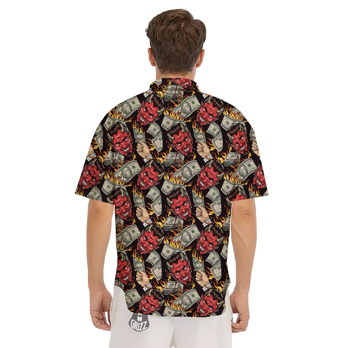 Devil And Dollar Print Pattern Men's Short Sleeve Shirts-grizzshop