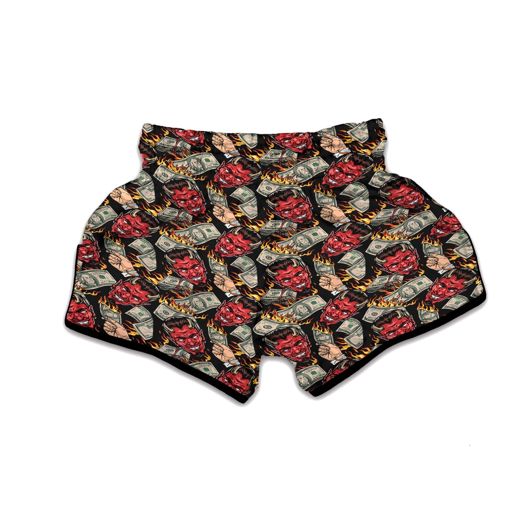 Devil And Dollar Print Pattern Muay Thai Boxing Shorts-grizzshop