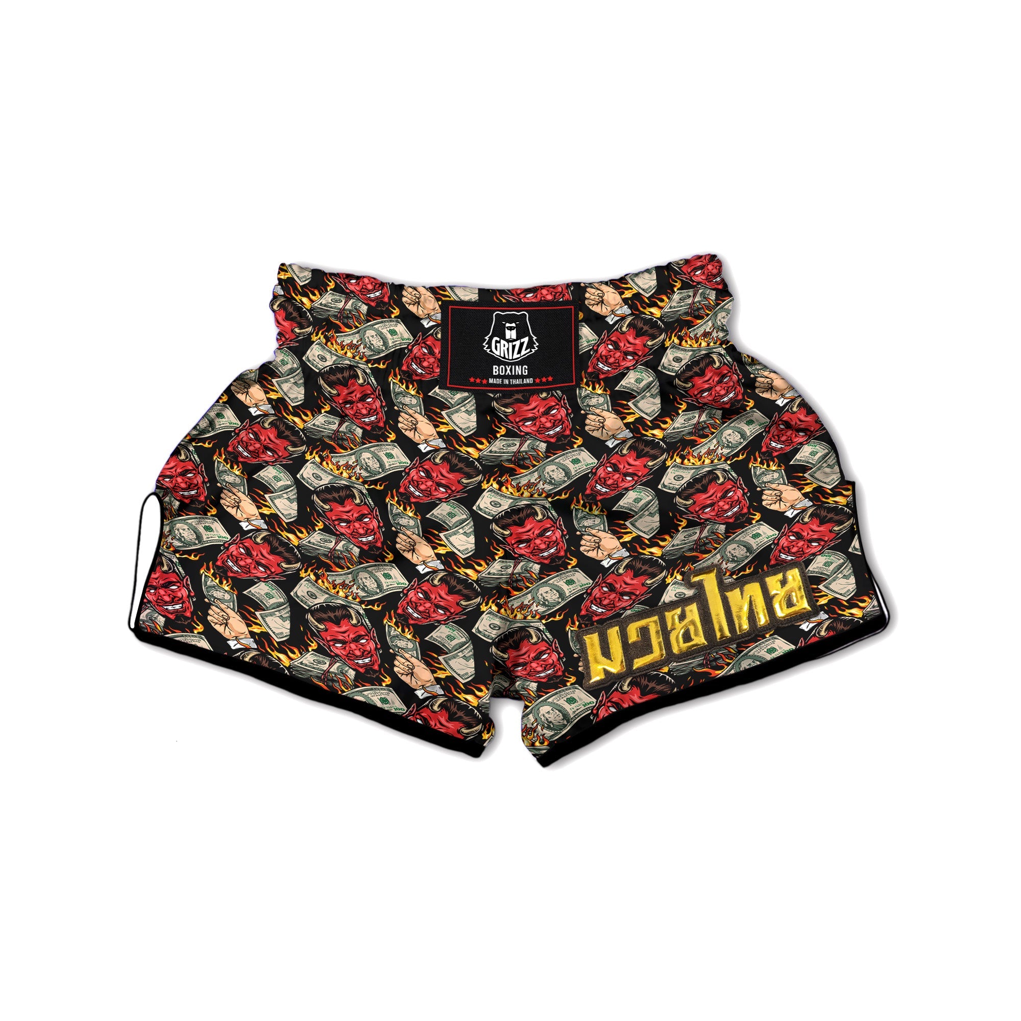 Devil And Dollar Print Pattern Muay Thai Boxing Shorts-grizzshop