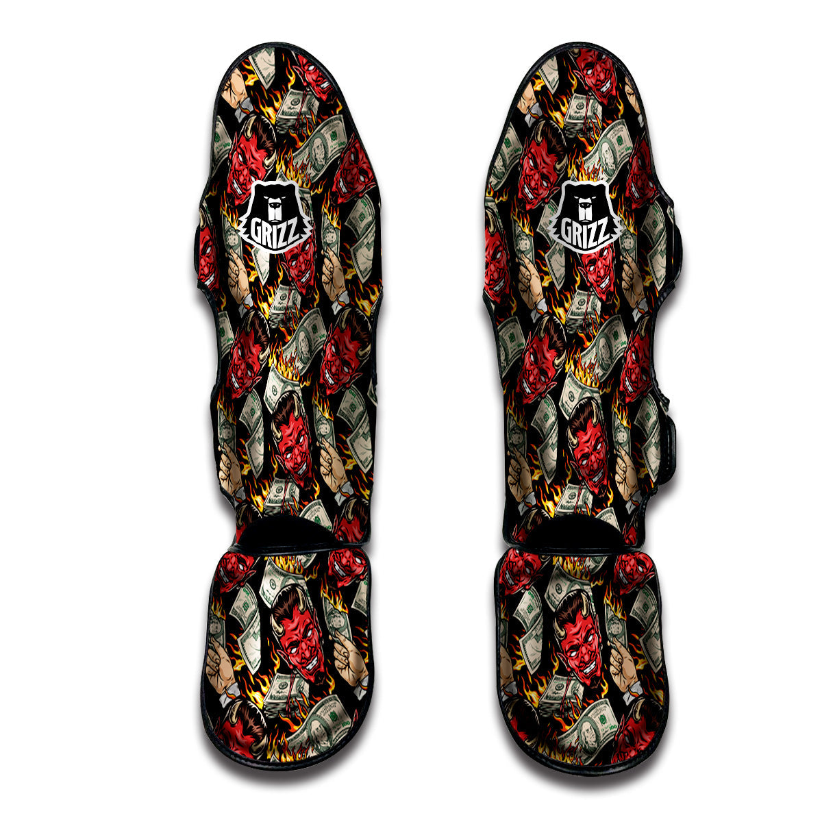 Devil And Dollar Print Pattern Muay Thai Shin Guards-grizzshop