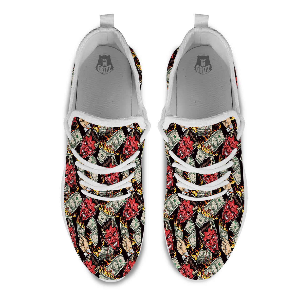 Devil And Dollar Print Pattern White Athletic Shoes-grizzshop