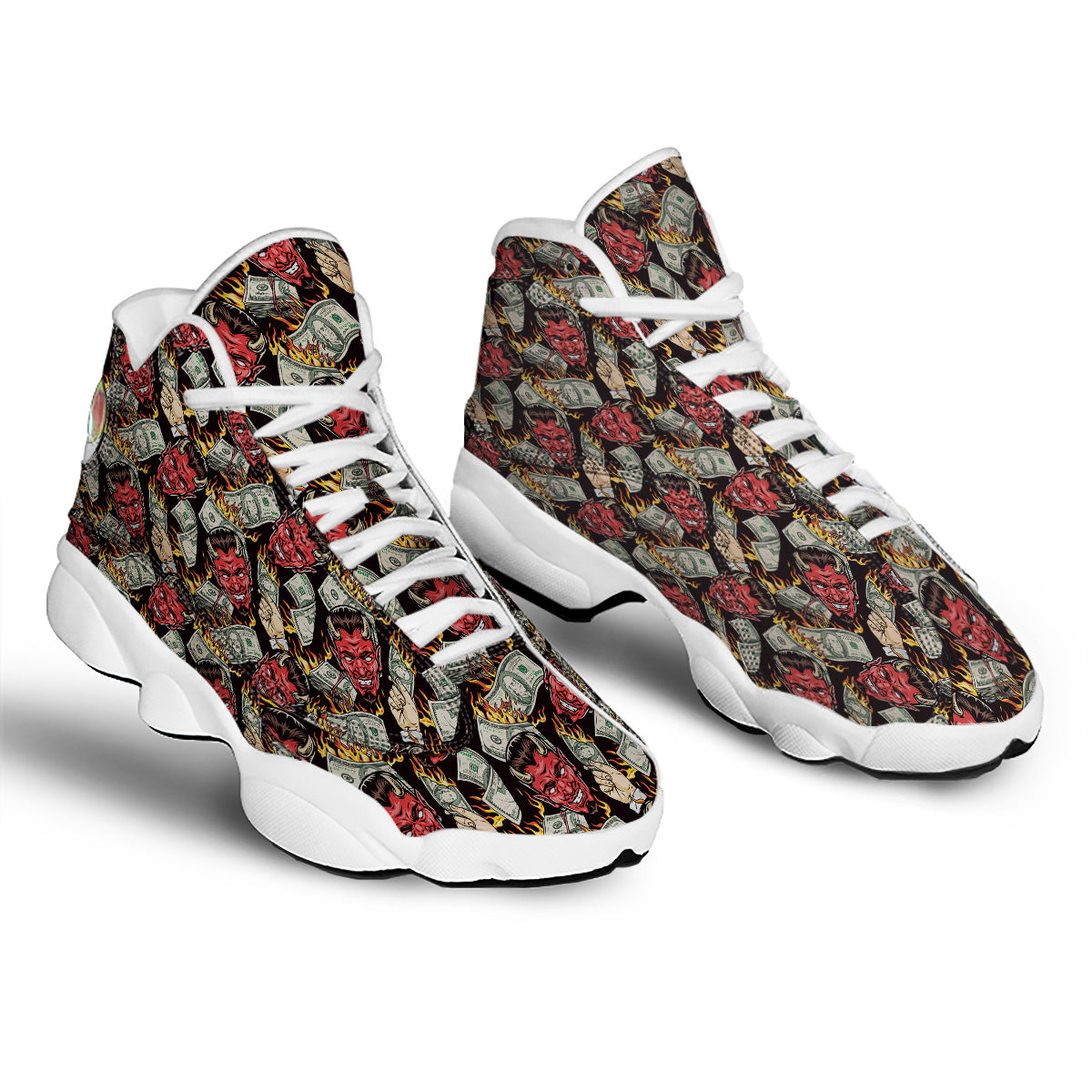 Devil And Dollar Print Pattern White Basketball Shoes-grizzshop