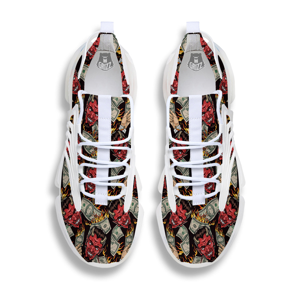 Devil And Dollar Print Pattern White Gym Shoes-grizzshop