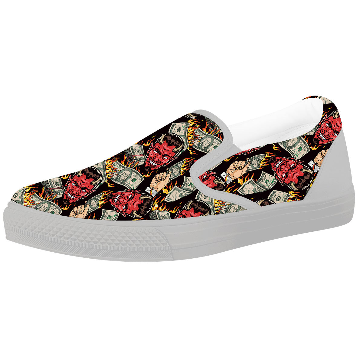 Devil And Dollar Print Pattern White Slip On Shoes-grizzshop
