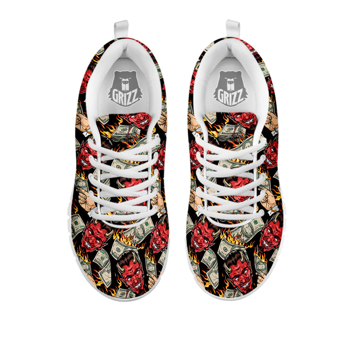 Devil And Dollar Print Pattern White Sneaker-grizzshop