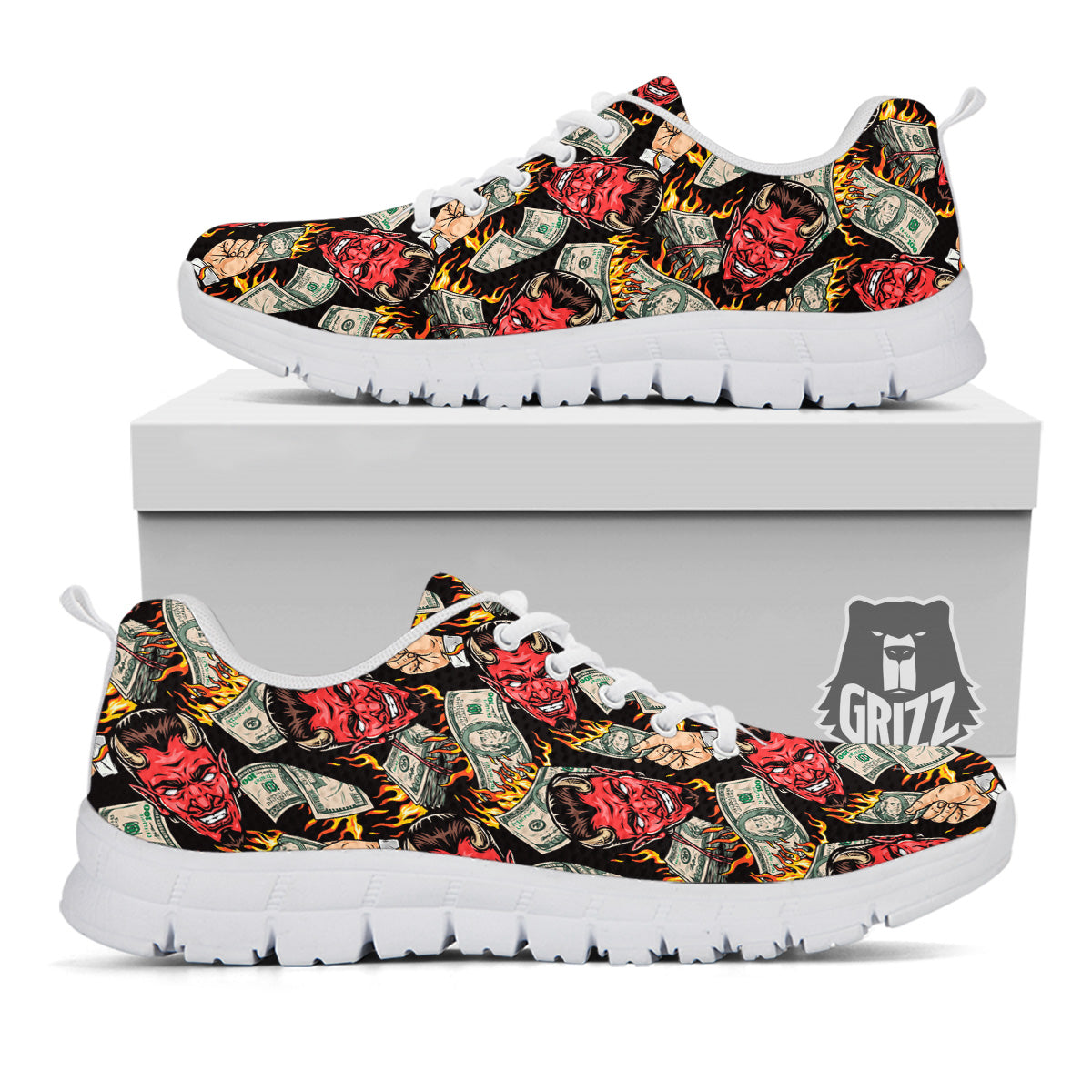 Devil And Dollar Print Pattern White Sneaker-grizzshop
