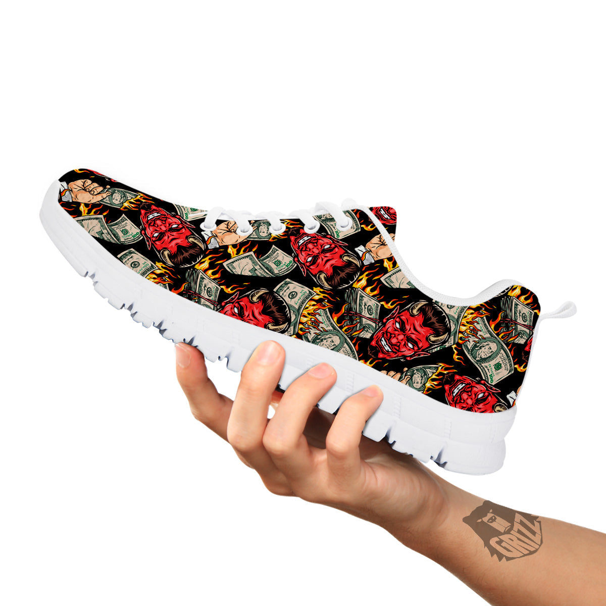 Devil And Dollar Print Pattern White Sneaker-grizzshop