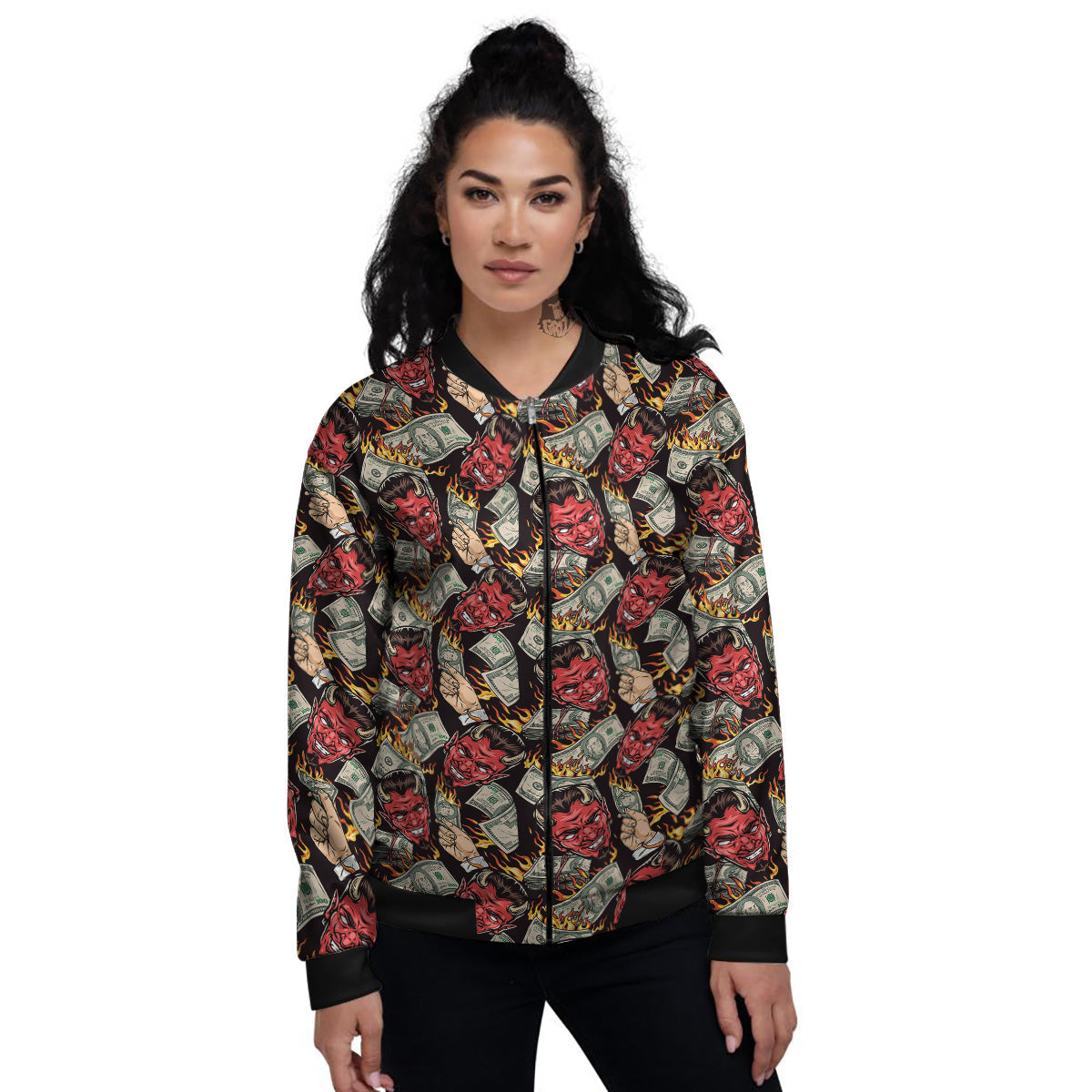 Devil And Dollar Print Pattern Women's Bomber Jacket-grizzshop