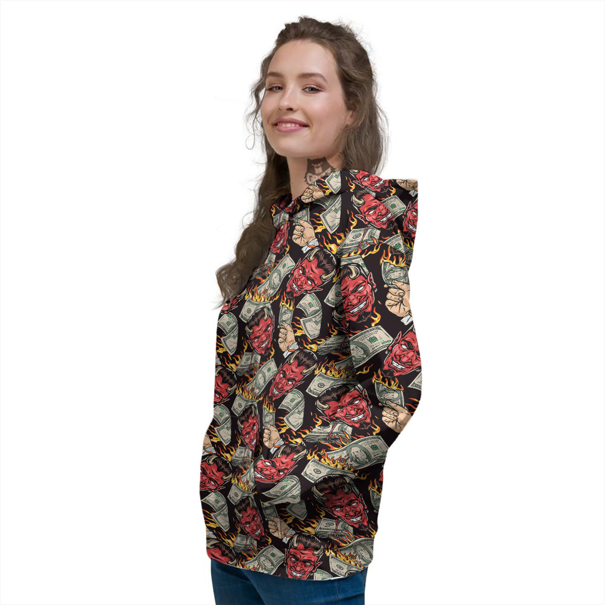 Devil And Dollar Print Pattern Women's Hoodie-grizzshop