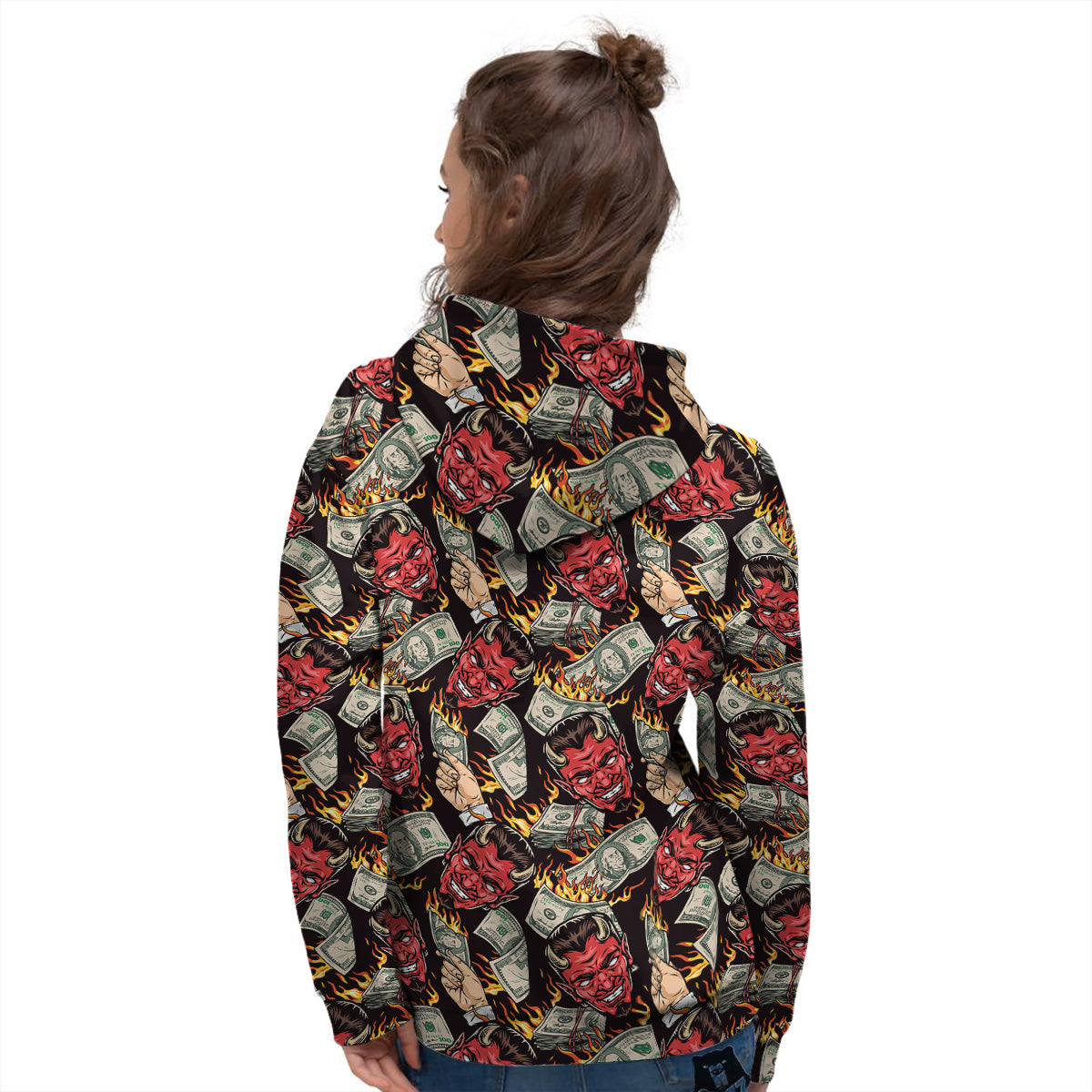 Devil And Dollar Print Pattern Women's Hoodie-grizzshop