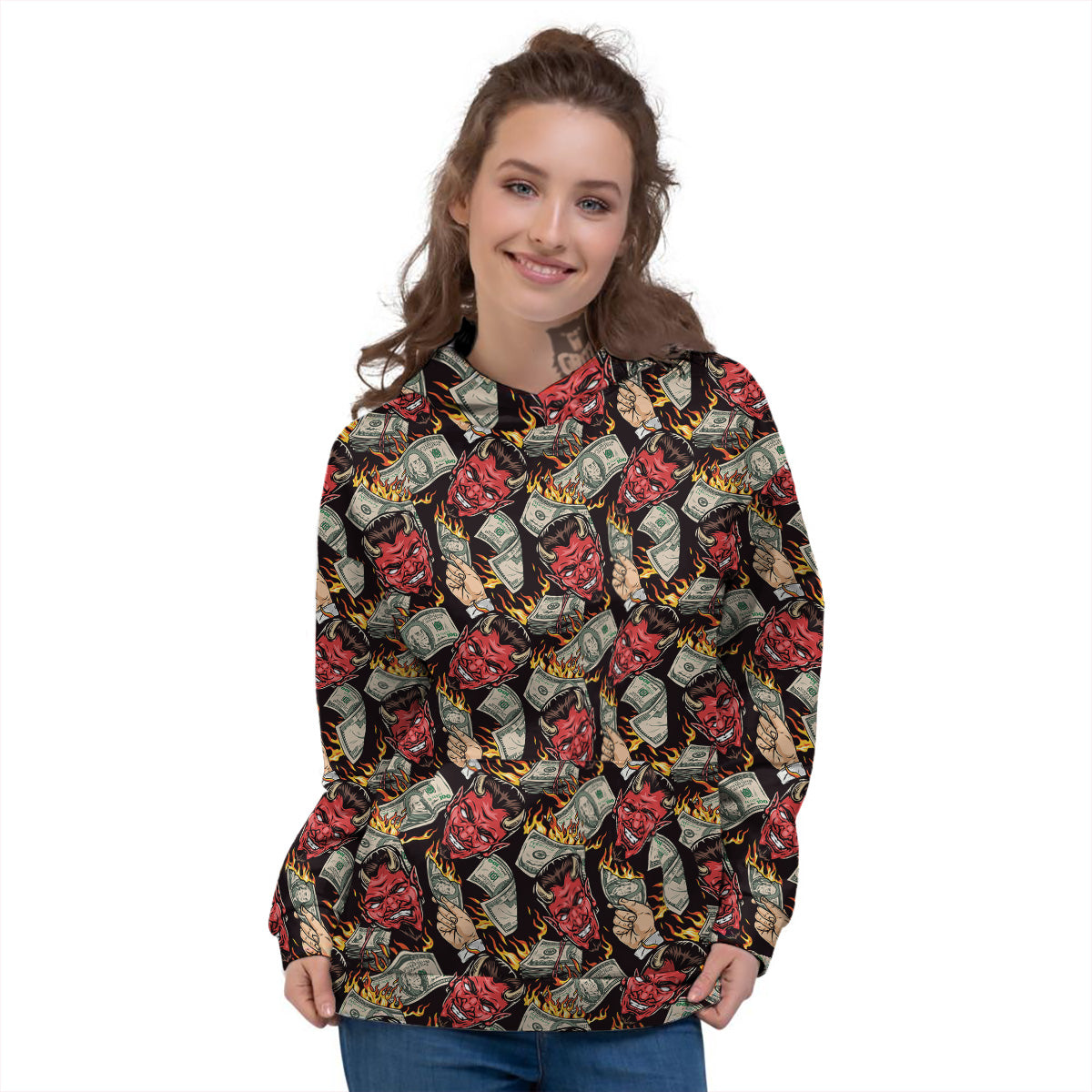Devil And Dollar Print Pattern Women's Hoodie-grizzshop