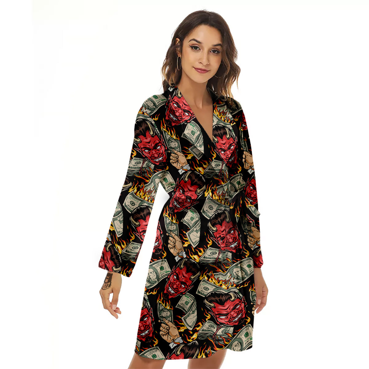 Devil And Dollar Print Pattern Women's Robe-grizzshop