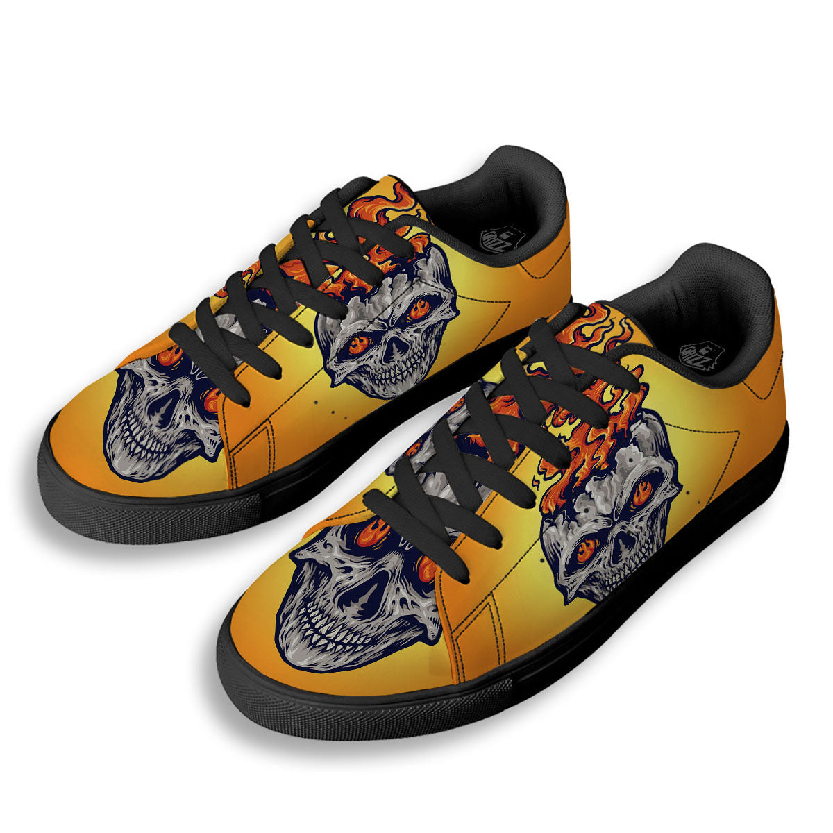 Devil Fire Punk Print Black Low Top Sneakers-grizzshop